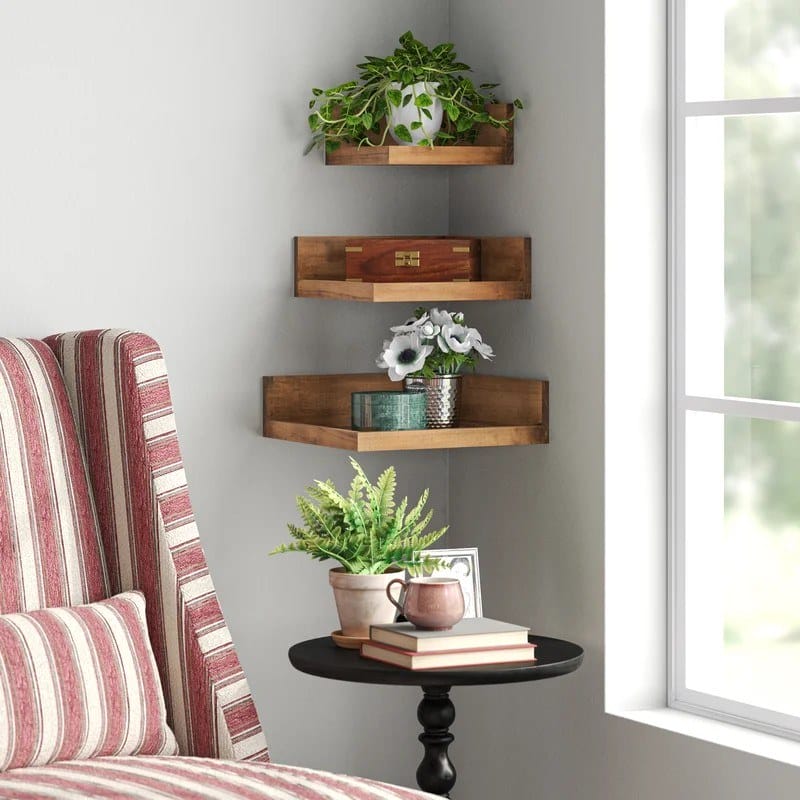 3 Piece Square Solid Wood Corner Shelf