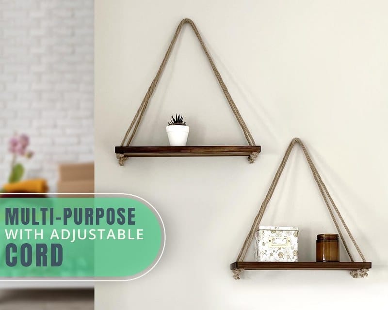 Floating Wall Swing Rope Storage Shelves Brown 2 shelves
