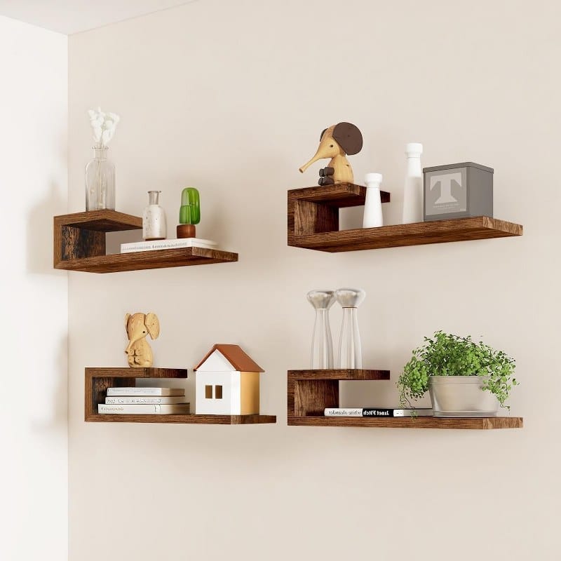 Set of 4 Modern Natural wood Wall Shelves for Wall Decor