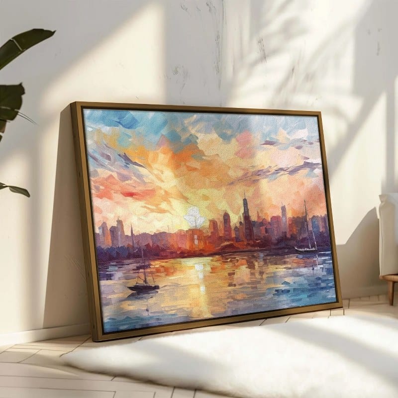 لوحة جدارية مطبوعة بإطار على طراز المدن الكبيرة