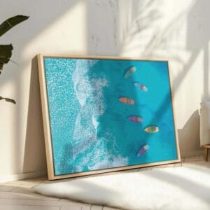 Colorful boats in the sea in early morning Canvas Wall Art