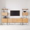Evie 70" Natural Elm Wood and Black Iron Storage Media Console