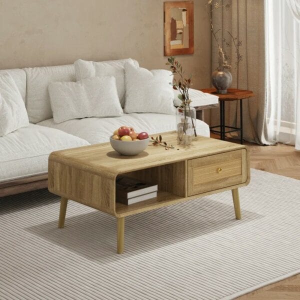 Coffee Table with Open Shelf & Drawer