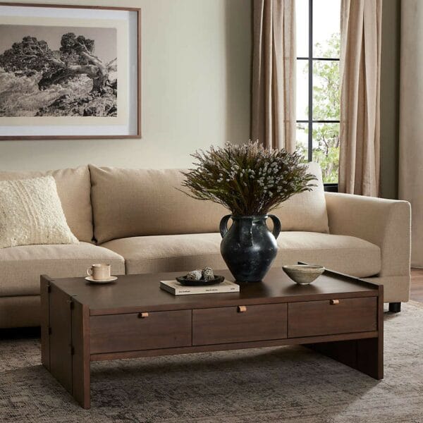Oscar Brown Pine Rectangular Storage Coffee Table
