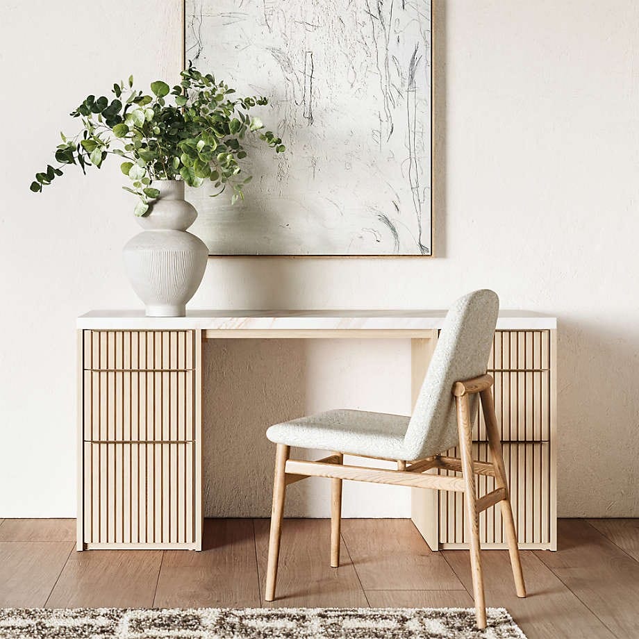 Wood Console Desk with White Marble Top