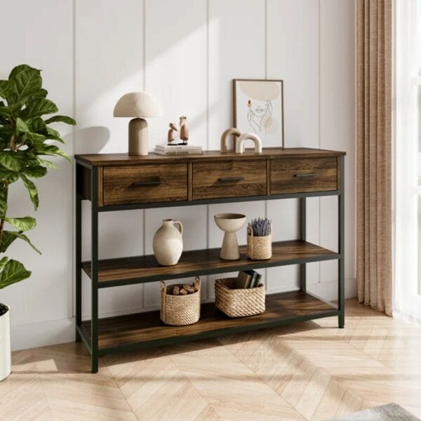 Vintage Console Table: 3-Drawer Storage