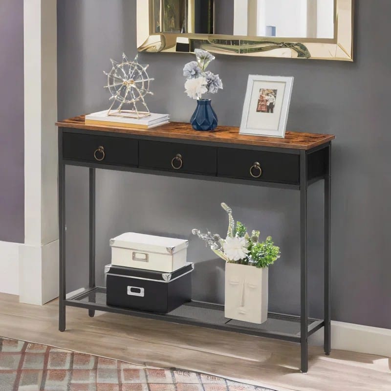 Console Table With Fabric Drawers Industrial Hallway