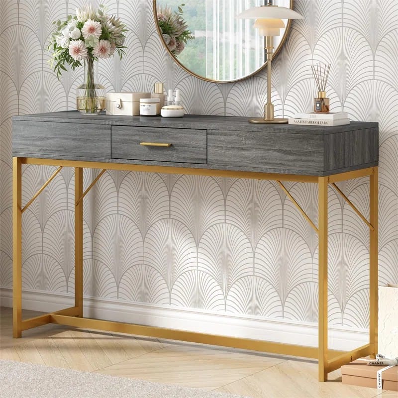 Grey Console Table With 1 Drawer 120X38x76 Cm