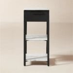 Black Metal and White Marble Side Table with Drawer