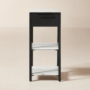 Black Metal and White Marble Side Table with Drawer