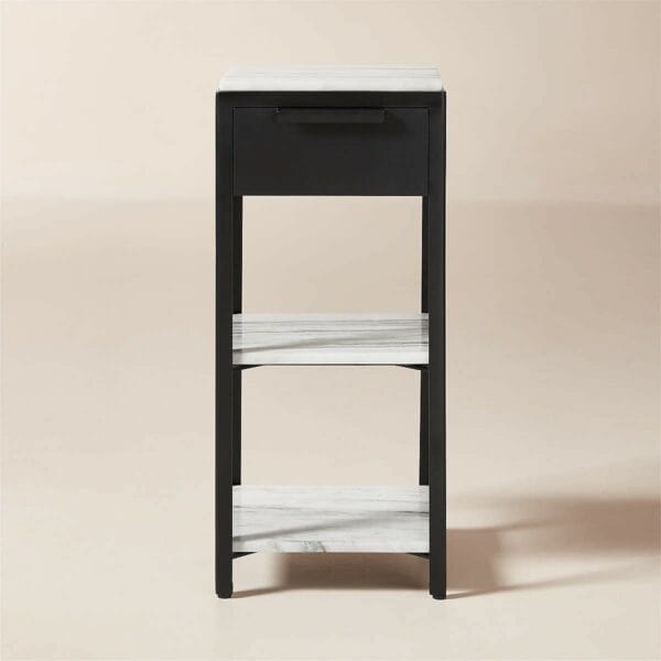 Black Metal and White Marble Side Table with Drawer