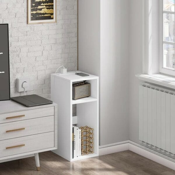 Tray Top Sled End Table with Built-In Outlets