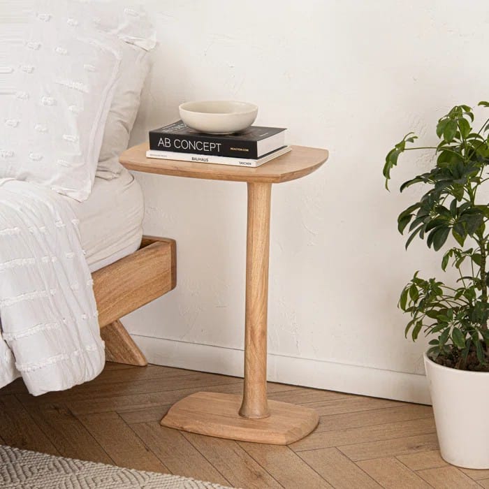 Solid Wood C Shape Pedestal Side Table