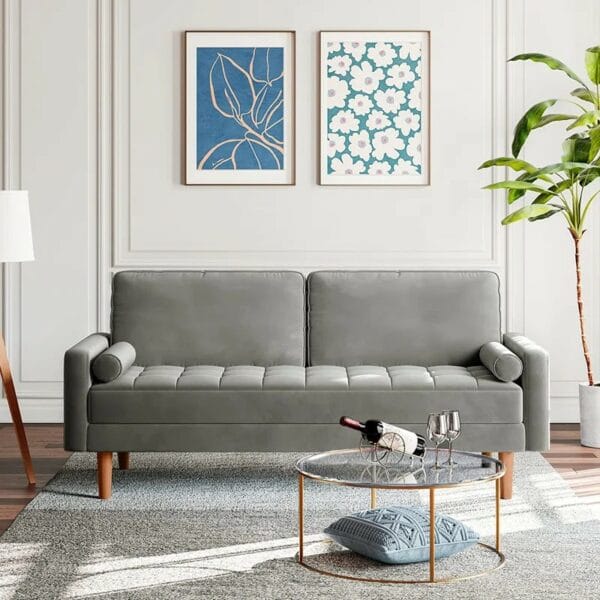 2 Seater Velvet Square Arm Loveseat