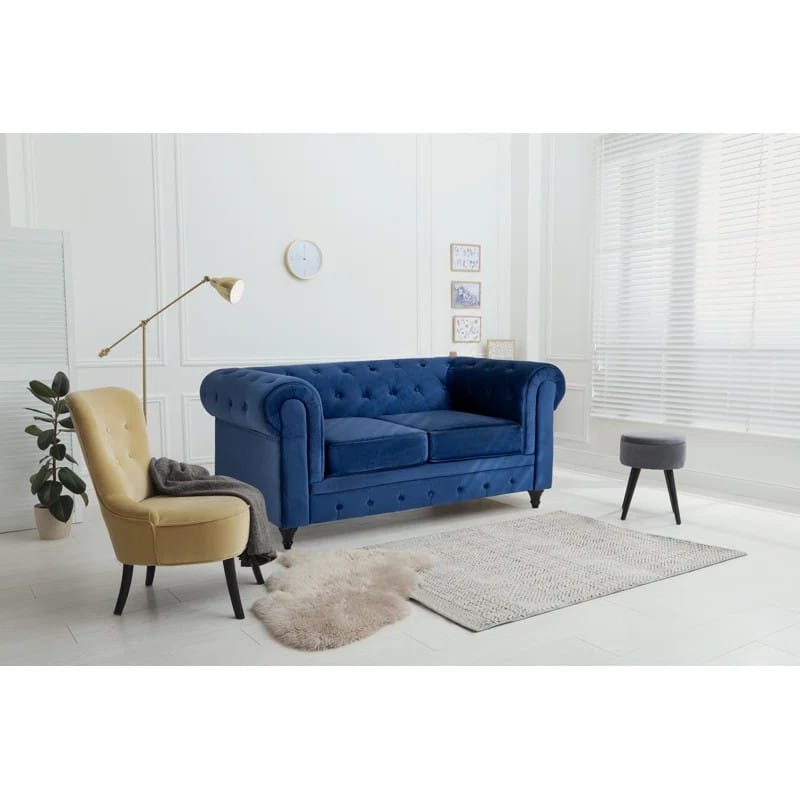 Dravosburg 160Cm Velvet Scroll Arms Chesterfield Sofa