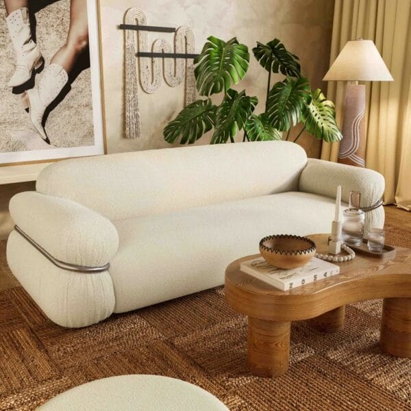 Leyla 98'' Cream Boucle Sofa