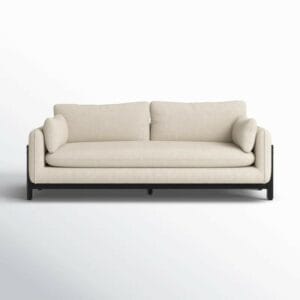 Magali 80" Wide Mindi Wood Upholstered Sofa, Beige