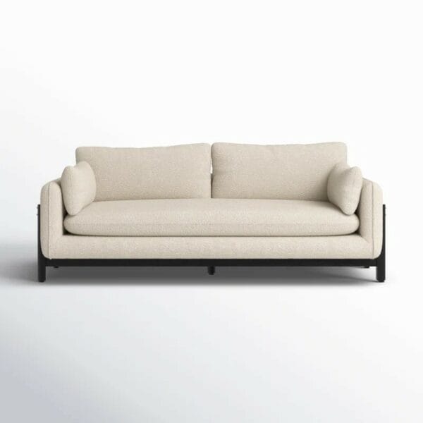 Magali 80" Wide Mindi Wood Upholstered Sofa, Beige