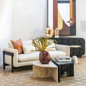 Magali 80" Wide Mindi Wood Upholstered Sofa, Beige
