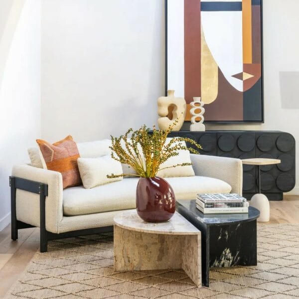 Magali 80" Wide Mindi Wood Upholstered Sofa, Beige