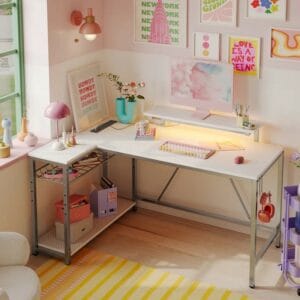 Gaming Desk with Monitor Stand and Shelves