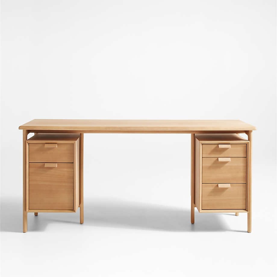 Natural Wood Desk with File Cabinet