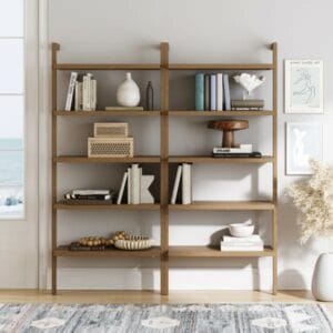 5-Tier Wall Mounted Solid Wood Bookshelf