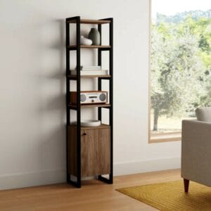 3- Tier 1 Door Beige Narrow Bookcase Etagere