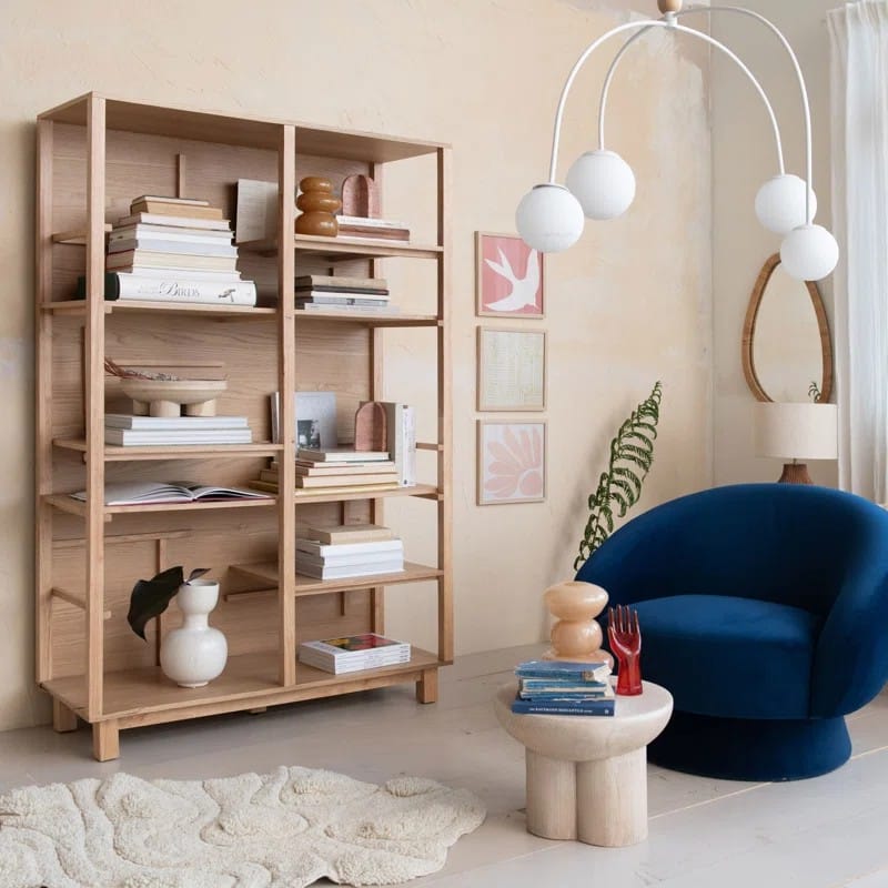 خزانة كتب من خشب المطاط مع 5 أرفف