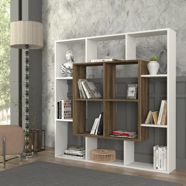 white and Beige  Bookcase