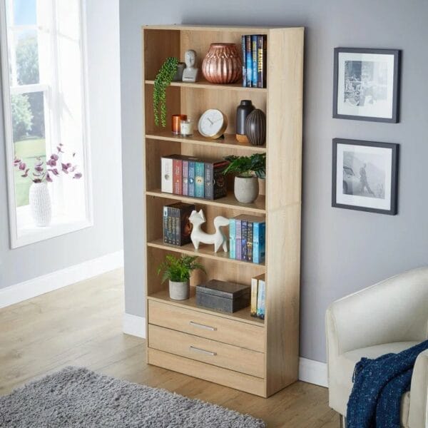 2 Drawer 5-Tier Bookcase Shelving Storage Unit