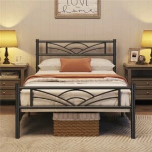 Metal Bed Frame with Cloud-inspired Design Headboard