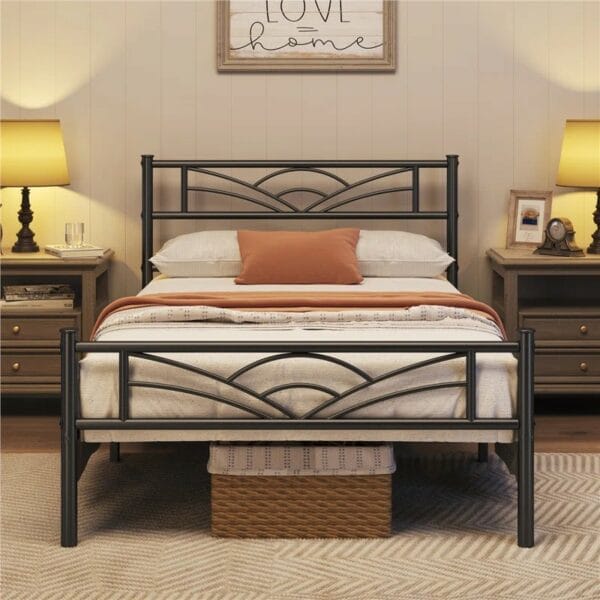 Metal Bed Frame with Cloud-inspired Design Headboard