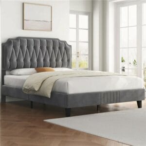 Bed Frame with with Button-Tufted Headboard