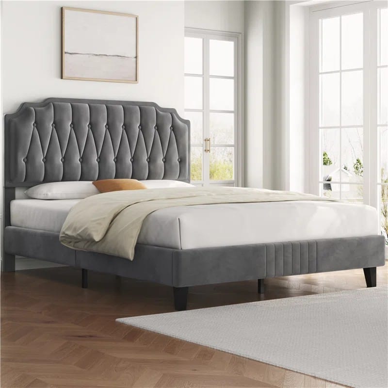 Bed Frame with with Button-Tufted Headboard