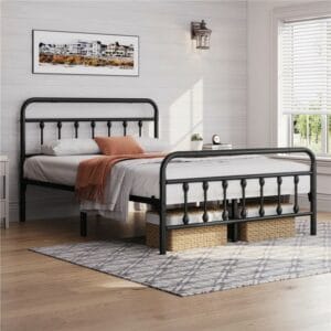 Metal Bed Frame with Vintage Headboard