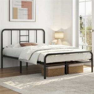 Metal-Framed Bed with High Headboard