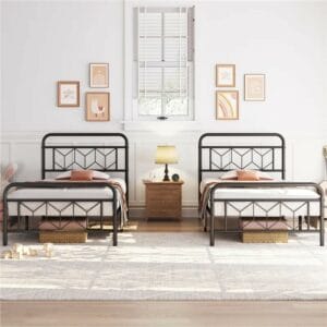 Modern Metal Bed Frame with Vintage Headboard