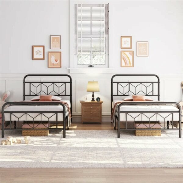 Modern Metal Bed Frame with Vintage Headboard
