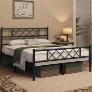 Simple Metal Bed Frame with Cross-design Headboard
