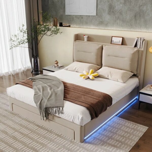 Double Bed Storage Bed With Slats And Headboard