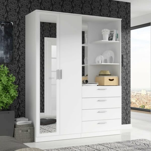 White Wardobe with shelves and clothes rail