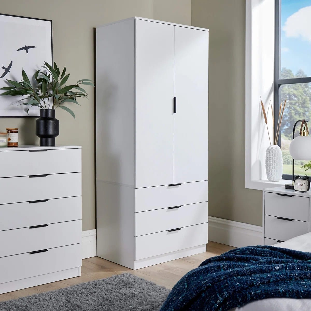 2 Door 3 Drawer Hanging Rail Bedroom Storage Wardrobe