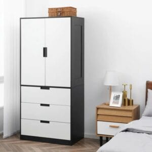 White and Black 2 Door Wardrobe