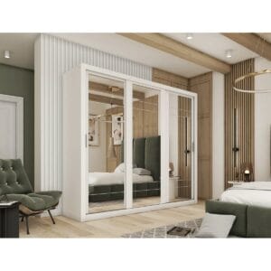 3 Door White Sliding Wardrobe