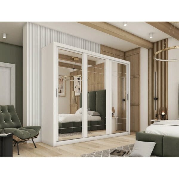 3 Door White Sliding Wardrobe
