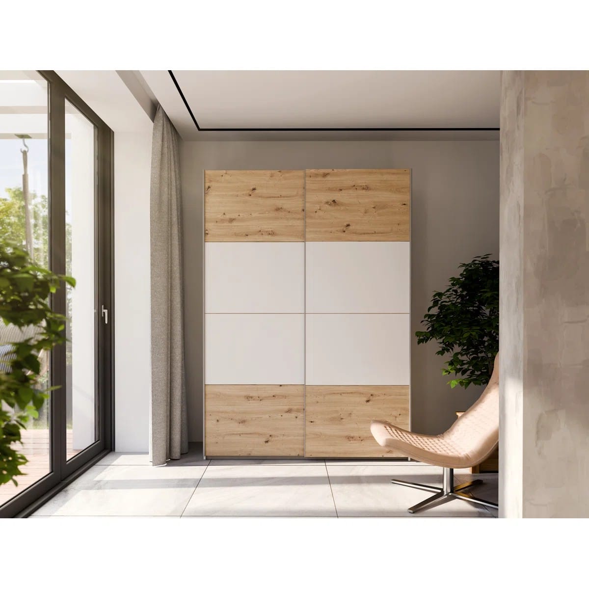 2 Door White Sliding Wardobe with shelves and clothes rail