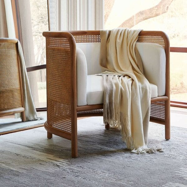 Fields Cane Back White Accent Chair