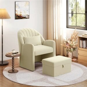 Velvet Barrel Chair with Footstool