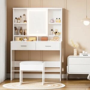 Rositta White Dressing Table LED 3 Colours Lights Makeup Desk With Mirror